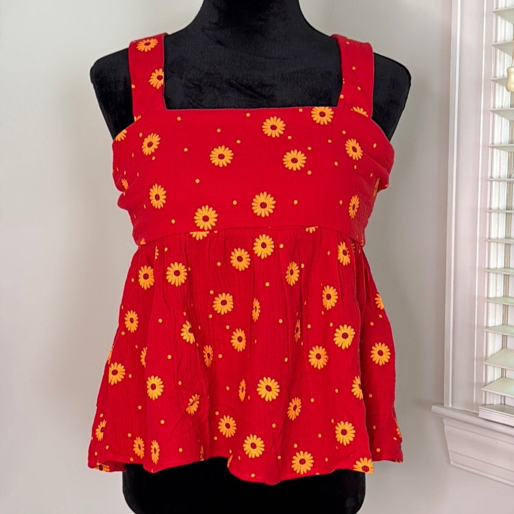 Entro Red Peplum Sleeveless Tank Top